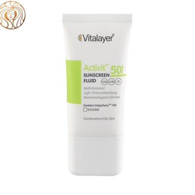 فلوئید ضد آفتاب بی رنگ ویتالیر مدل Activit با SPF50 مناسب پوست چرب حجم 50 میلی لیتر